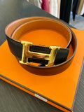 Hermes H Reversible Leather Belt in Tan & Black 75cm fits UK8