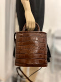 Pre Loved Aspinal of London Embossed Brown Leather Bucket Bag (as new)