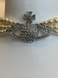 Vivienne Westwood 3 Row Pearl Diamanté Orb Choker