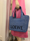 Pre Loved Loewe blue woven raffia x Paula Ibiza tote bag (excellent)