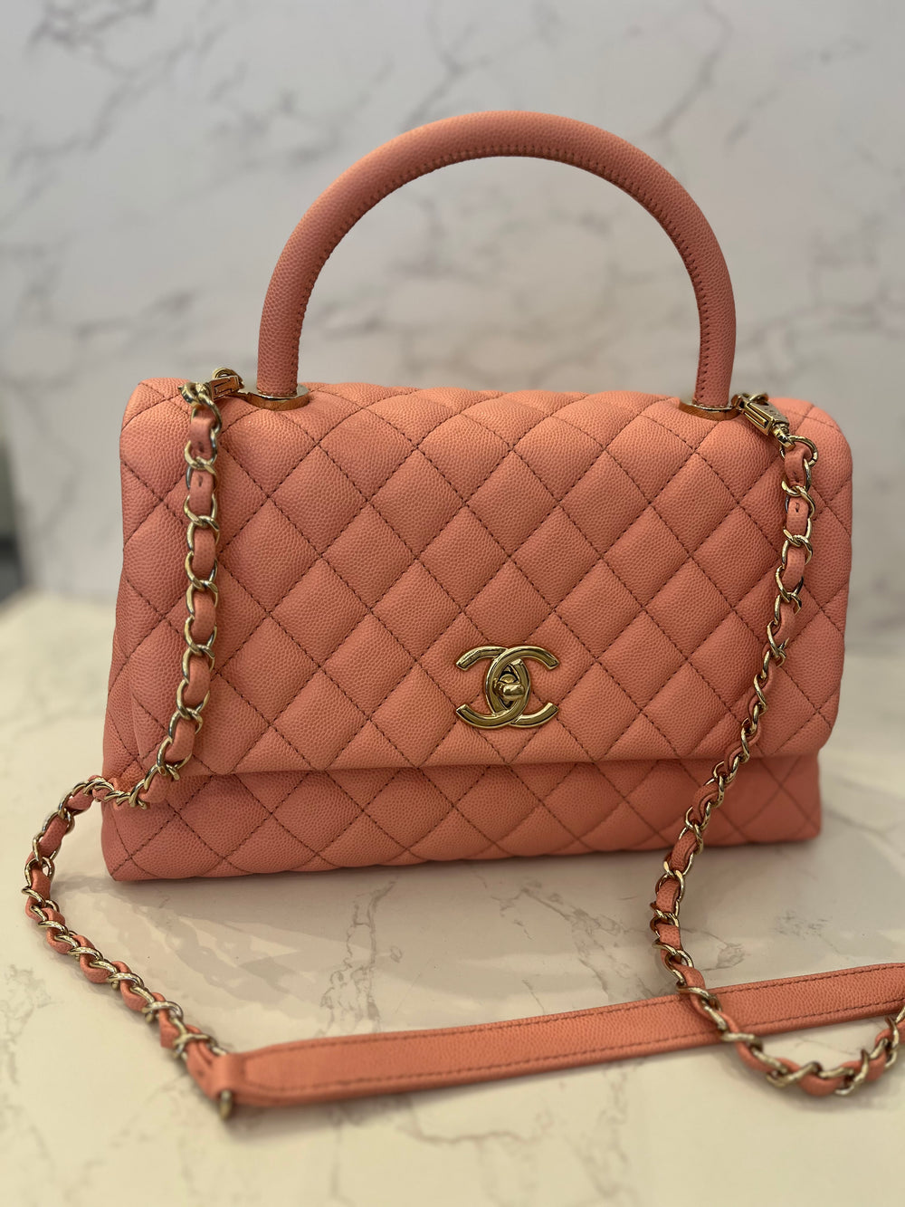 Pre Loved Chanel Coco Top Handle Bag in Pink Caviar Leather (excellent)