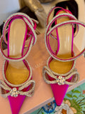 Pre Loved Mach and Mach fuschia satin heels with silver embellishment  size UK 5 (New)