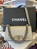 Preloved Chanel Boy Bag in Silver Metallic