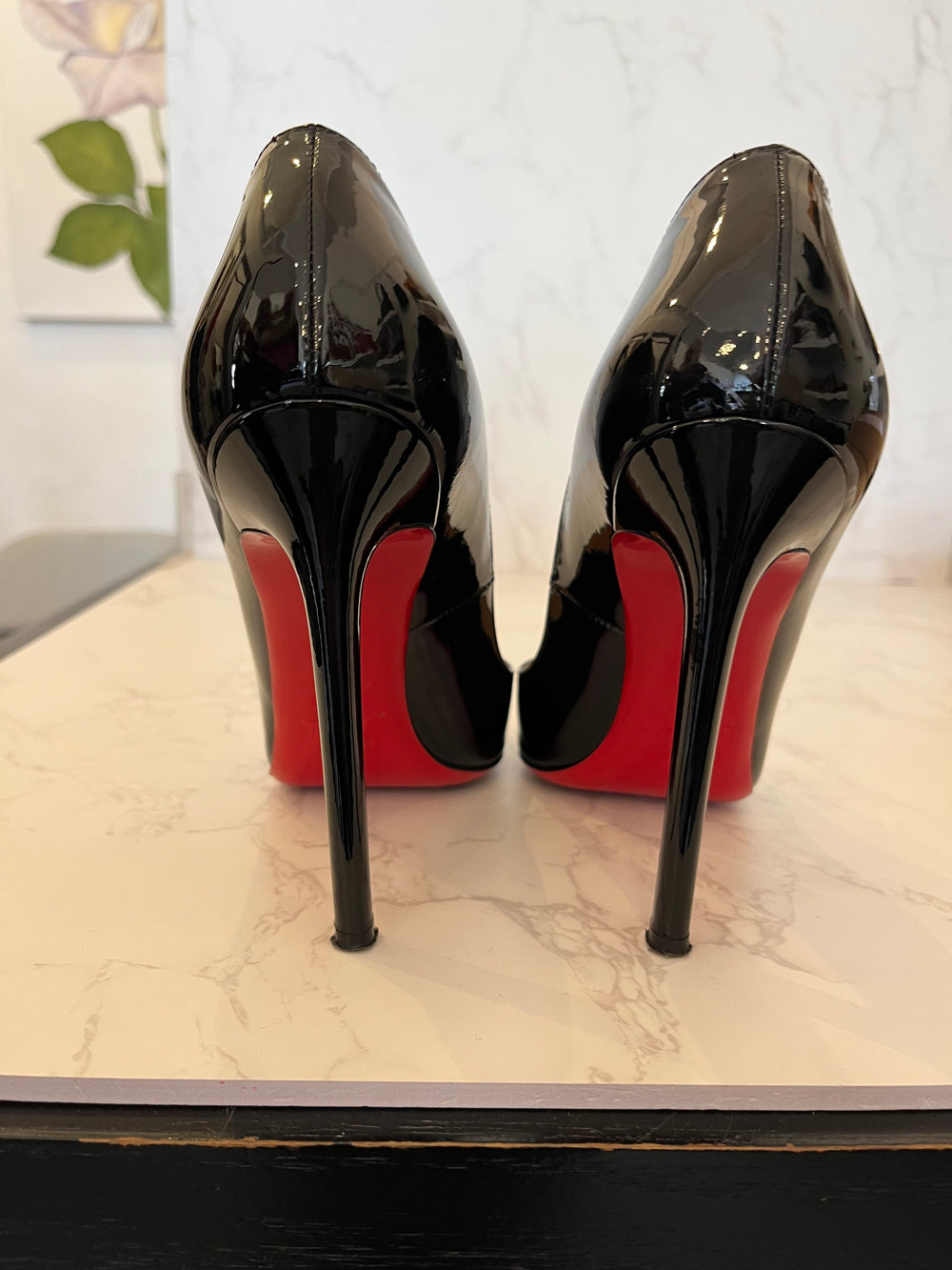 Pre Loved Christian Louboutin Pigalle 120 Black Patent Heels Size UK 3.5