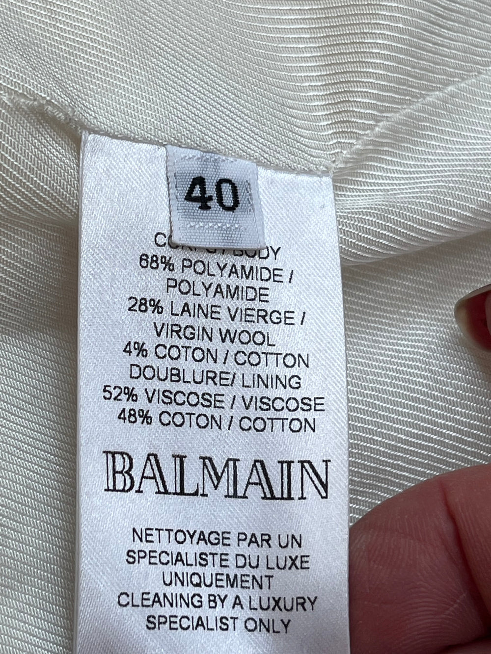 Pre Loved Balmain Double Breasted Cream Boucle Blazer size 40 fits UK 12