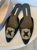 Pre Loved Manolo Blahnik Black Satin Mules UK 6