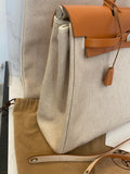 Pre Loved Hermes Toile Interchangeable Her Bag Satchel in Beige Canvas and Tan Leather (pristine - as new ) .