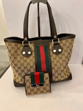 Pre Loved Gucci GG Canvas Sherry Line Bag + Gucci Sylvie Wallet