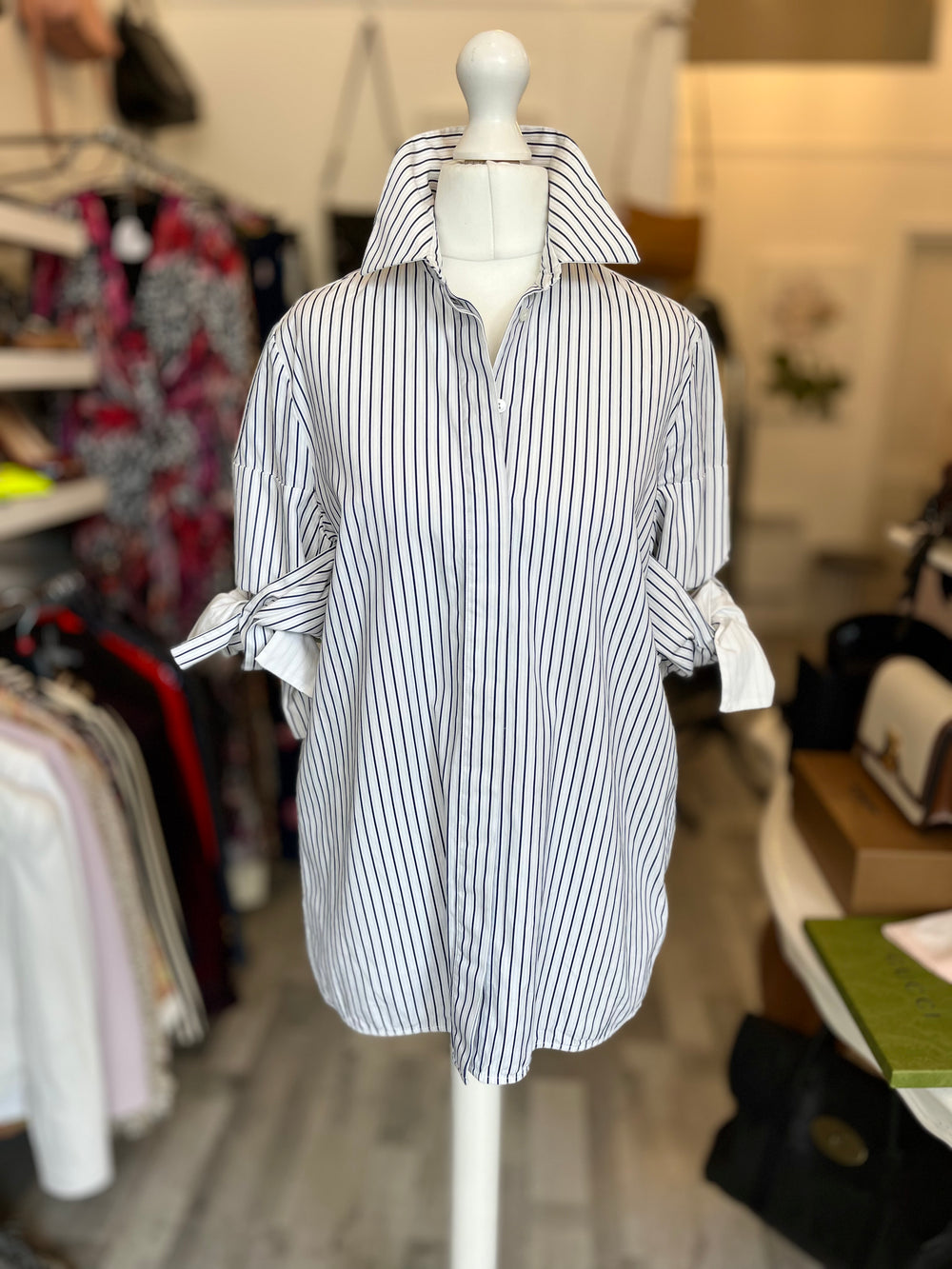 Pre Loved Victoria Beckham Striped Shirt Bow Tied Sleeves