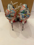 Pre Loved Christian Louboutin Decollete Silver & Multicoloured 100 Heels UK 4.5 (Excellent)