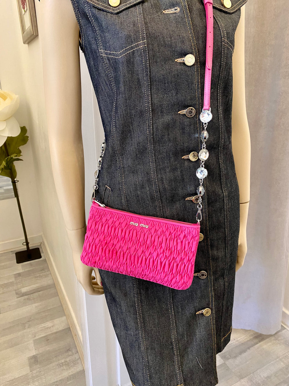 Pre Loved Miu Miu Pink Cotton Crystal Shoulder /Clutch Bag