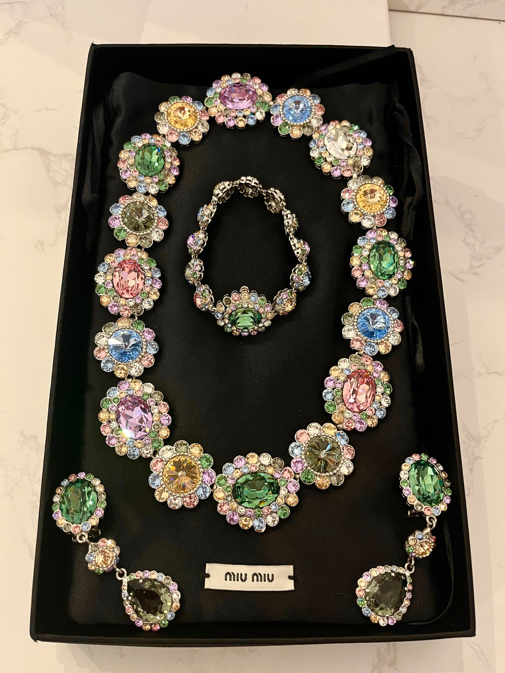 Pre Loved Miu Miu Crystal Necklace, Bracelet & Earrings