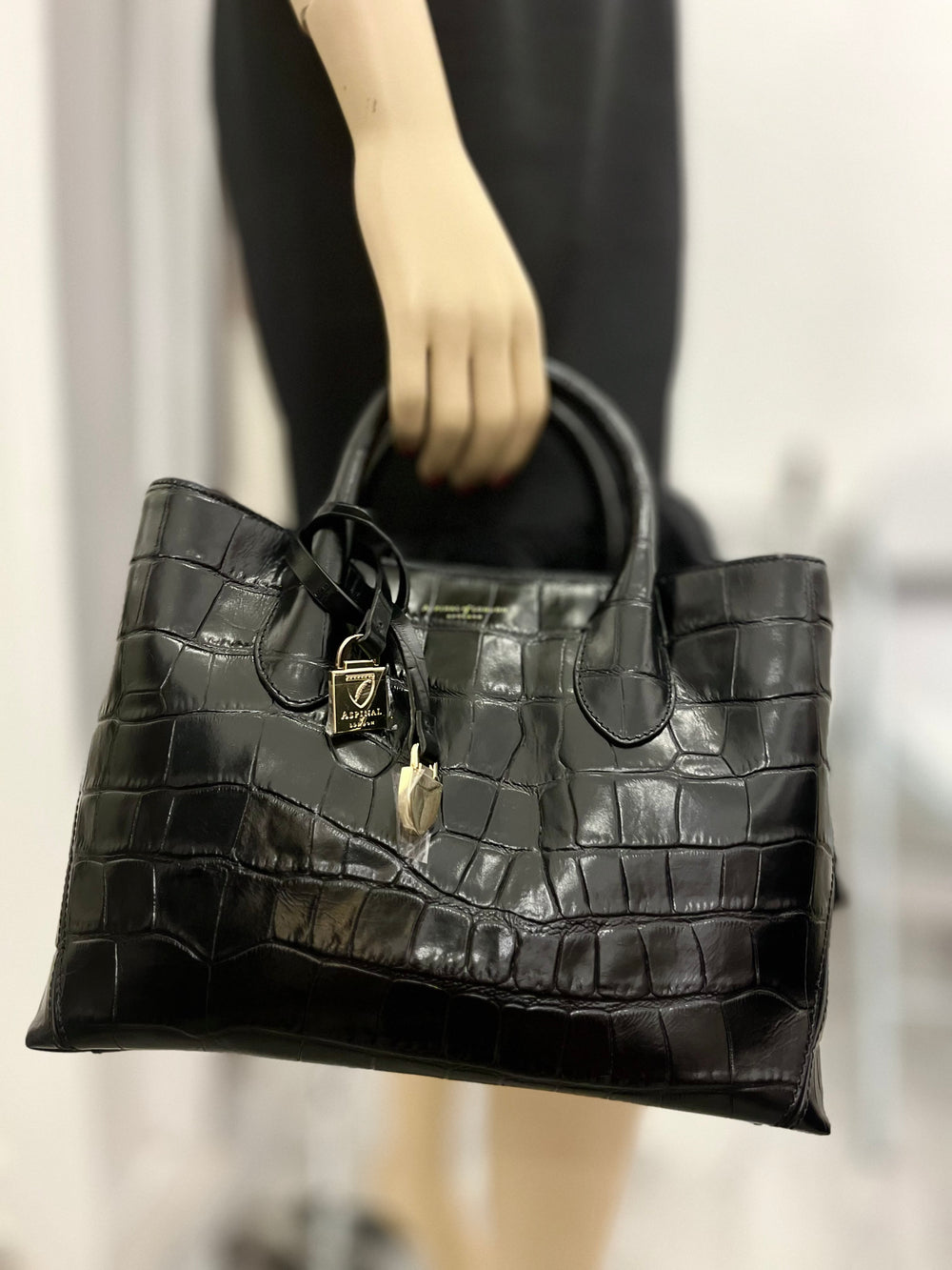 Pre Loved Aspinal of London Embossed Leather Small Tote Bag (new)