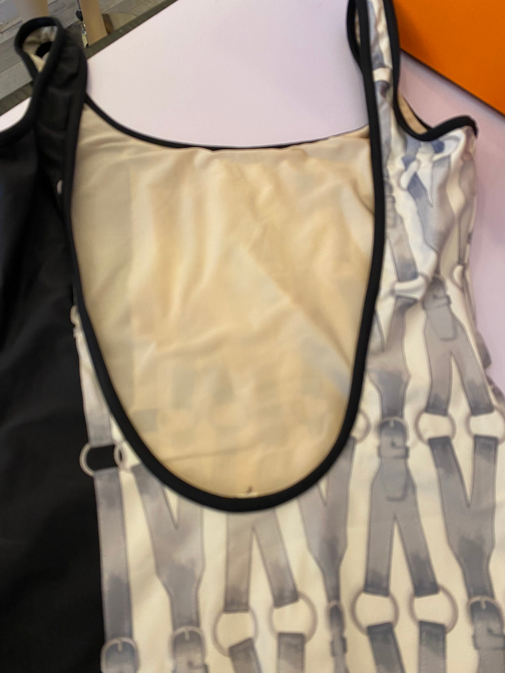 Pre Loved Hermes Black, Cream & Grey Buckle Swimsuit UK 10 (excellent)