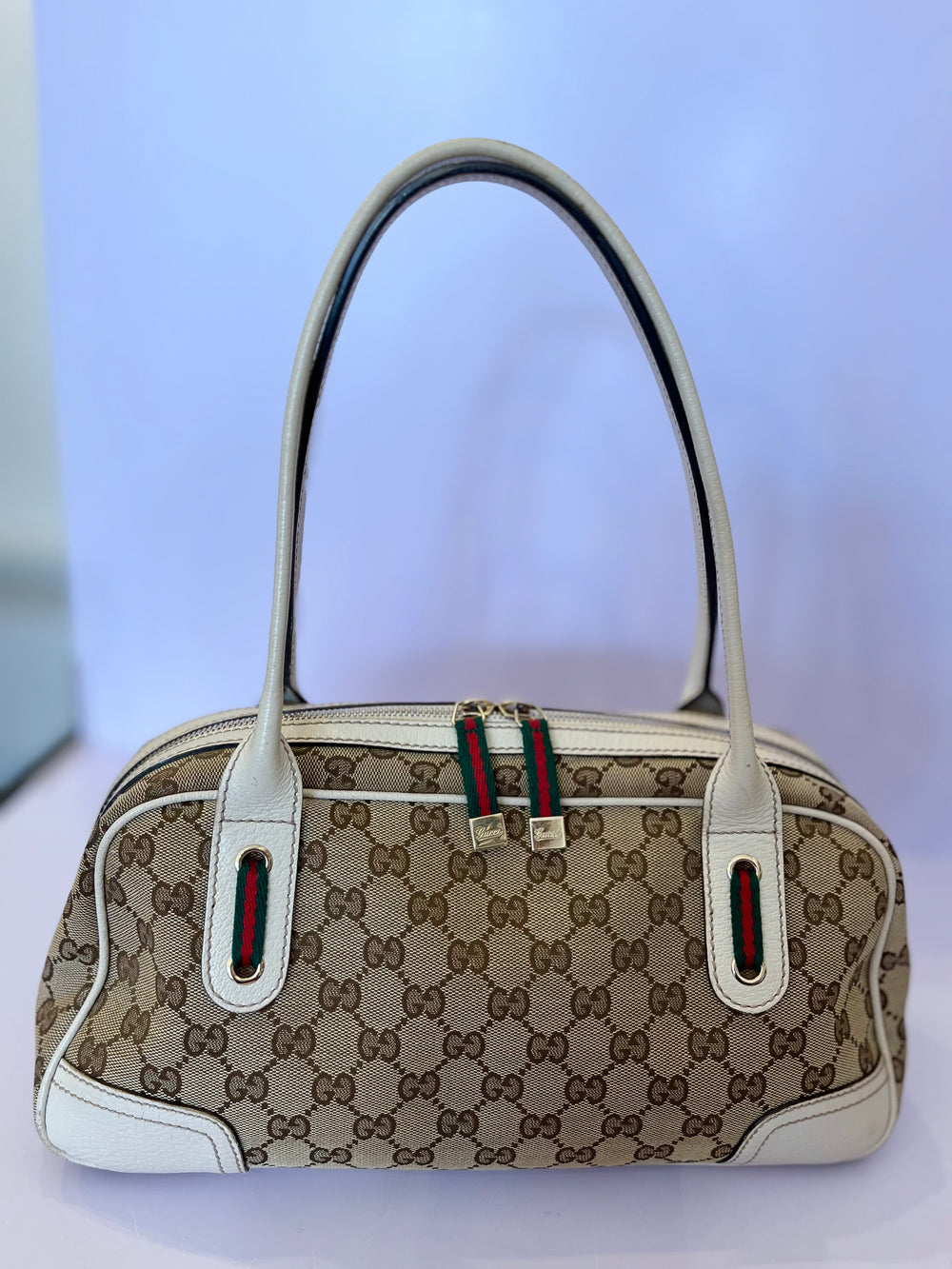 Pre Loved Gucci Vintage Princy Bag in GG Monogram Canvas with Leather Handles