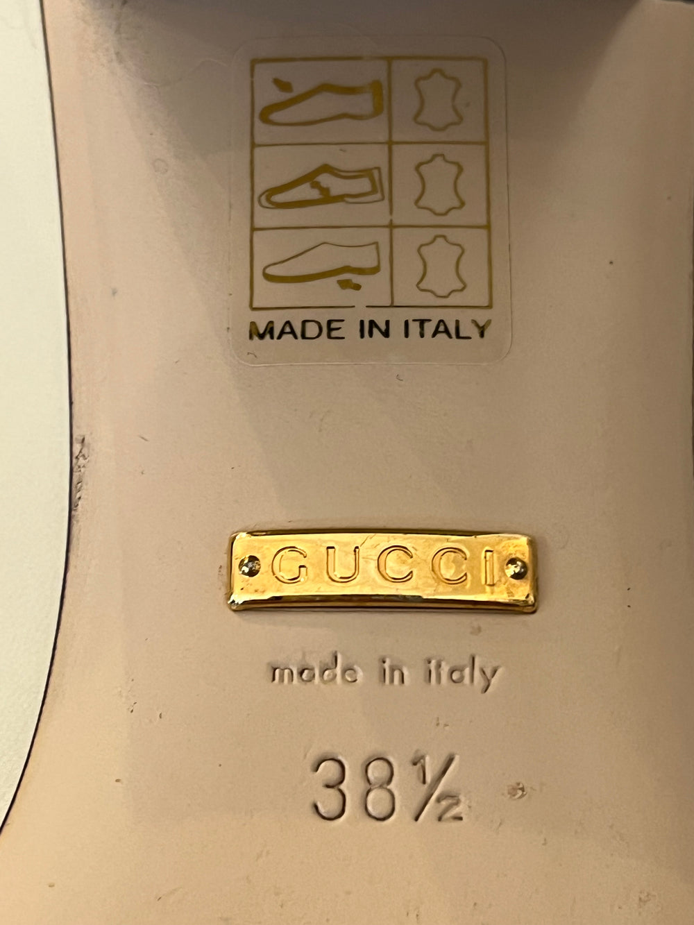 Pre Loved Gucci Sylvie Ivory Leather Block Heels  UK5.5