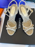 Pre Loved Chanel Beige Quilted Suede Wedge Sandals UK 6 (excellent)