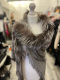Pre Loved Gucci Fur Trimmed Shawl in Grey