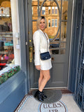 Pre Loved Self Portrait Metallic Ivory Boucle Mini Dress UK6 fits uk8 (new).