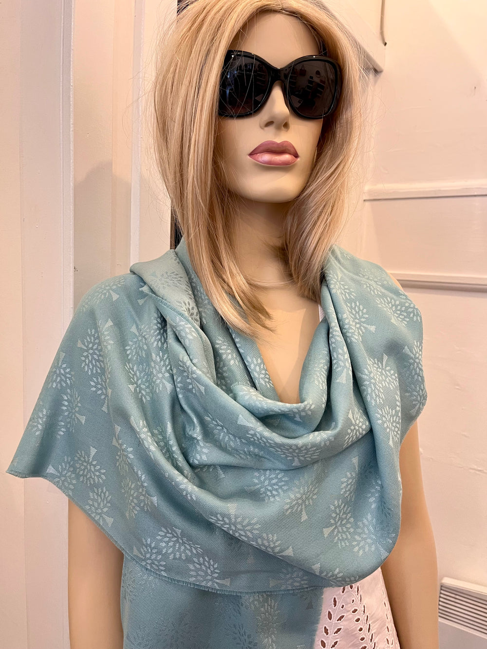 Pre Loved Mulberry Silk & Cotton Tree Logo Scarf (excellent)