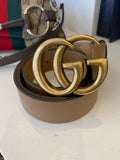 Pre Loved Gucci Taupe Leather GG Marmont Belt with Gold Hardware - 95cm UK12