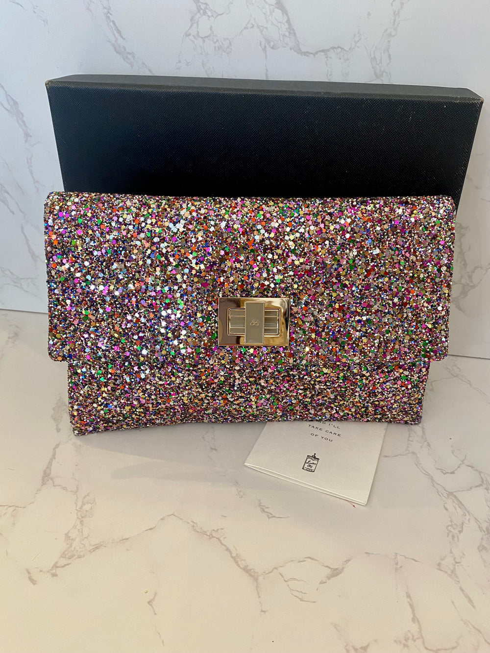 Pre Loved Anya Hindmarch “Valorie”  Glitter Clutch Bag (excellent)