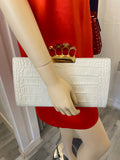 Pre Loved Alexander McQueen Jewelled Embossed Clutch in Cream (excellent )