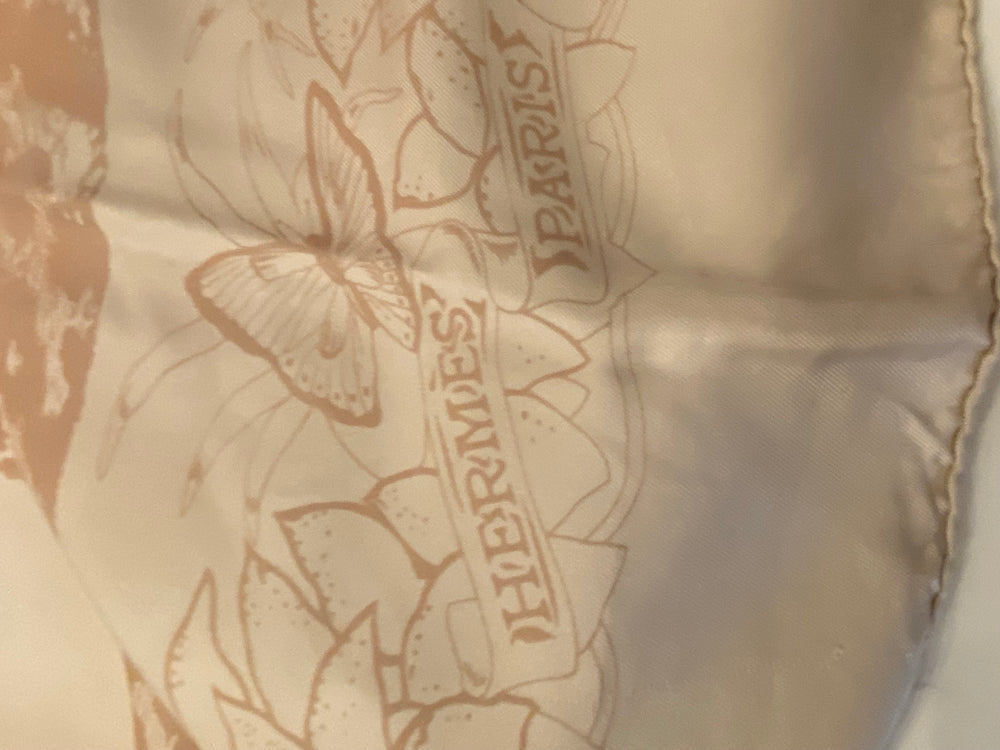Pre Loved Hermes Silk 'Jungle Love' Beige Scarf