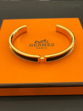 Hermes Gold Tone & Black Enamel Narrow H Bangle