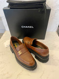 Pre loved Chanel CC Brown Quilted Loafers UK5.5 (new)