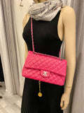 Pre Loved Chanel Classic  Double Flap Bag in Cerise Pink Patent Leather