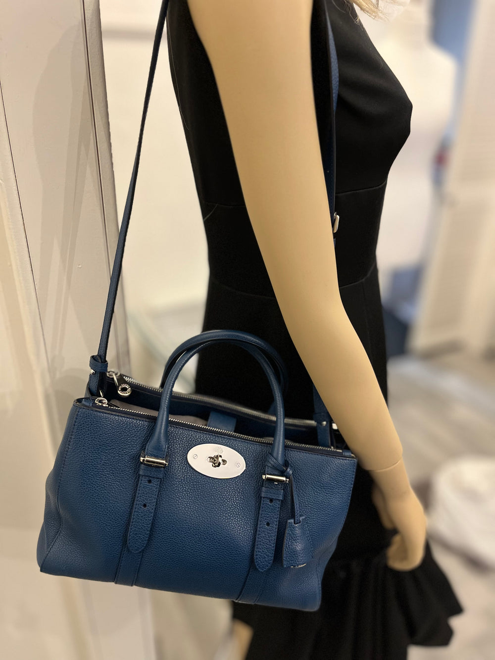 Pre Loved Mulberry Double Zipped Bayswater in Blue