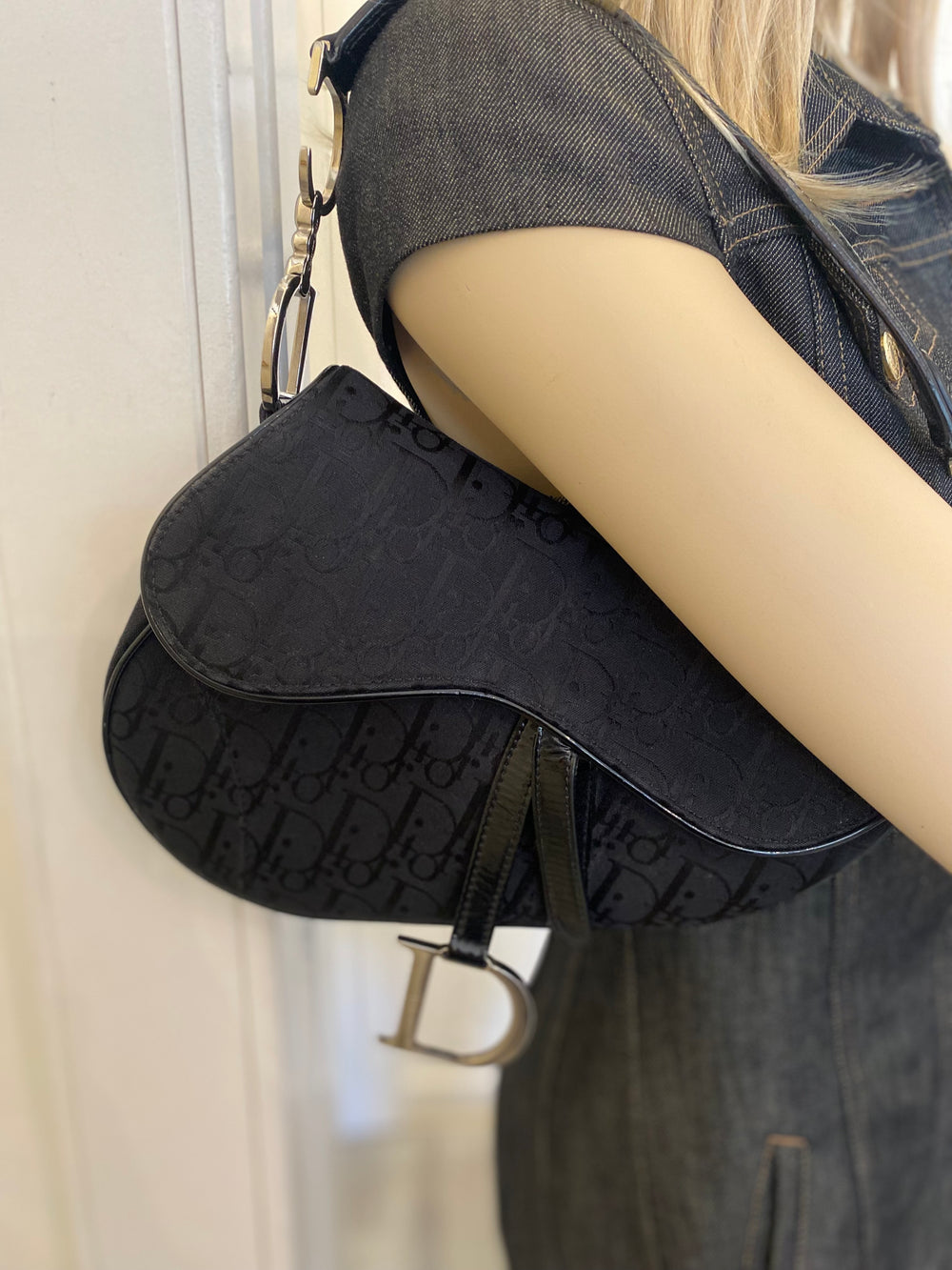 Pre Loved Christian Dior Vintage Black Saddle Bag - EXCELLENT