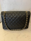 Pre Loved Chanel Classic Maxi Double Flap Bag in Black Caviar Leather