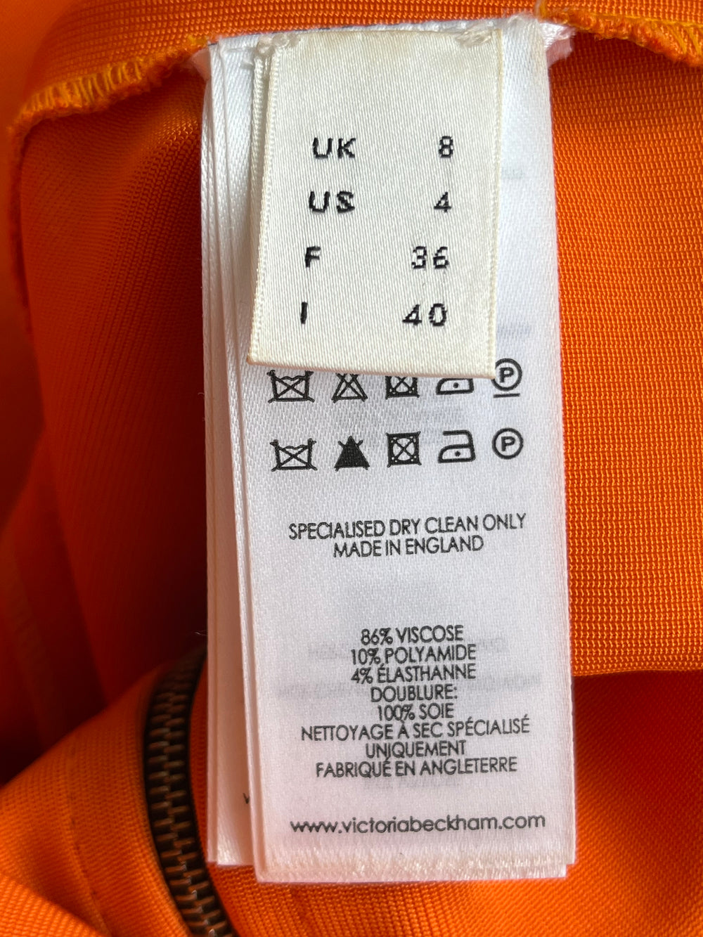 Pre Loved Victoria Beckham Orange Dress size uk 8