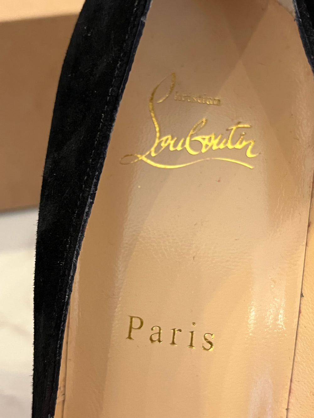 Pre Loved Christian Louboutin Very Conic 120 Black Suede Peeptoe Heels Size UK 6 (New)