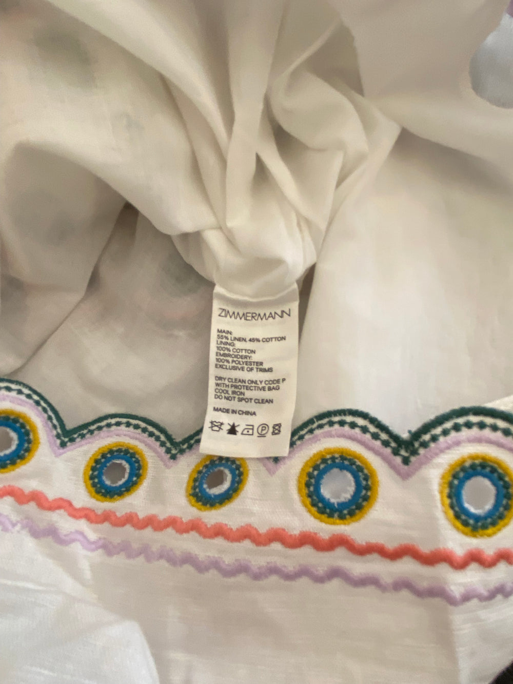 Pre Loved Zimmerman Embroidered Linen White Shorts UK6