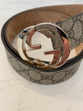 Pre Loved Gucci GG Leather Belt with Pale Gold GG Buckle Size 90cm
