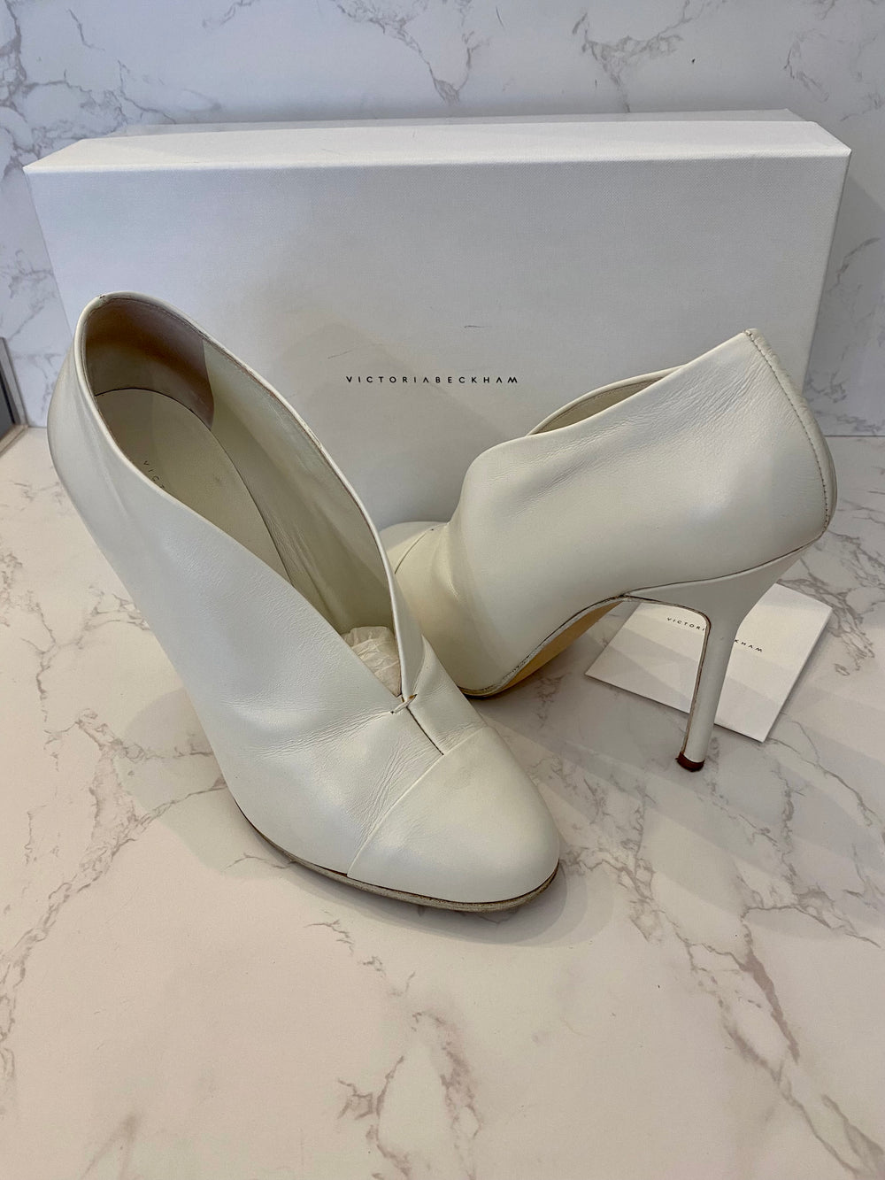 Pre Loved Victoria Beckham White Leather Heels UK 6.5