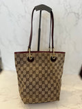Pre Loved Vintage Gucci Brown Monogram Canvas & Oxblood Patent Leather Bag