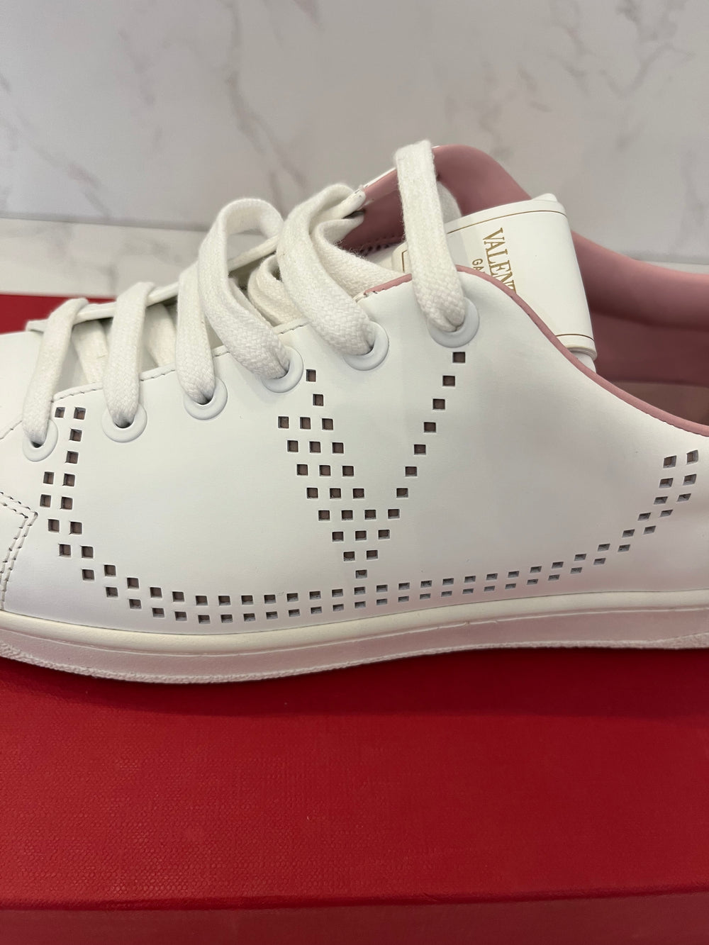 Pre Loved Valentino Backnet Perforated Leather Trainers UK 5.5