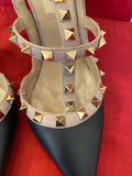 Pre loved Valentino Garavani Black & Beige Rock Stud Heels uk3.5