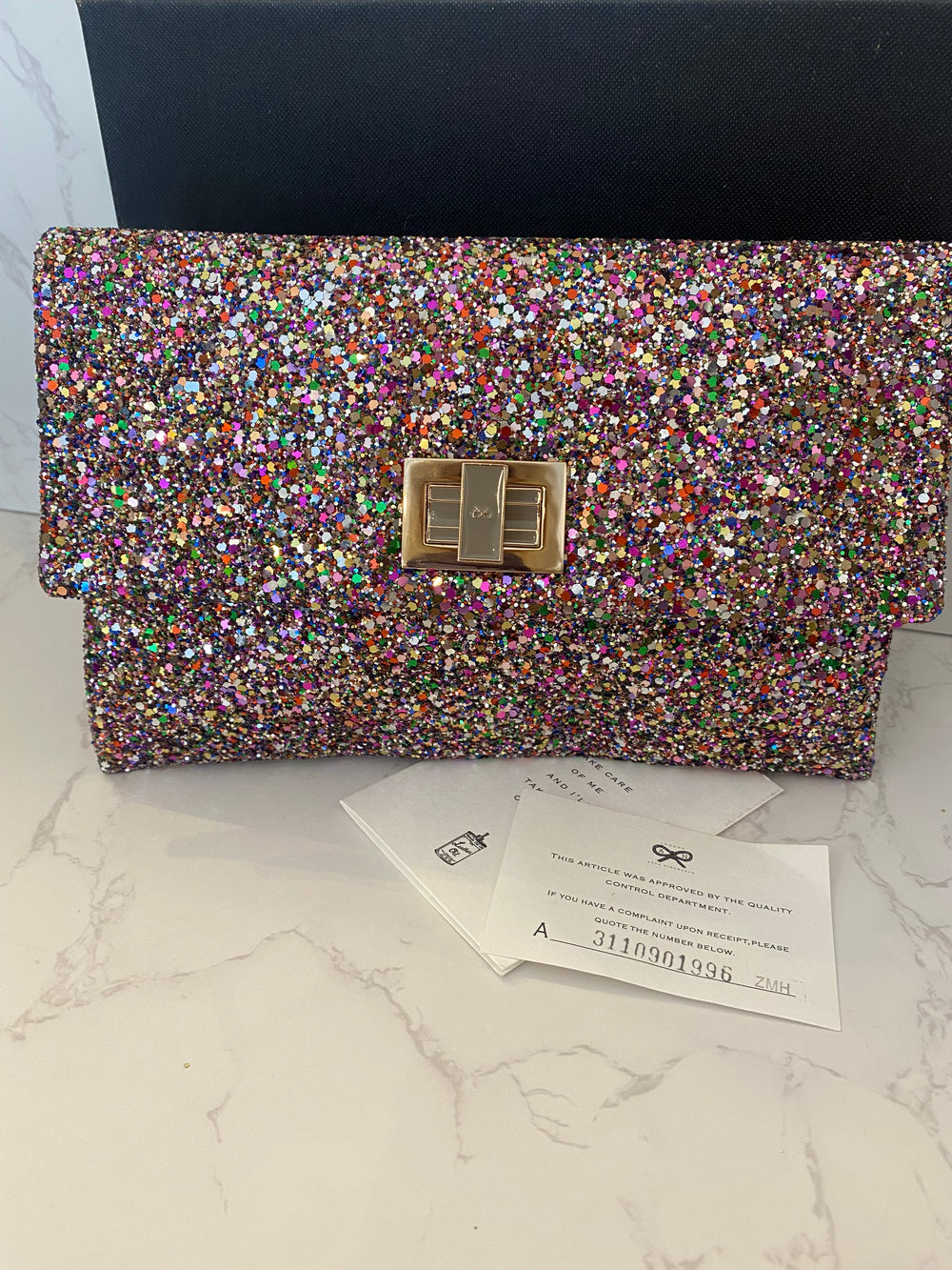 Pre Loved Anya Hindmarch “Valorie”  Glitter Clutch Bag (excellent)