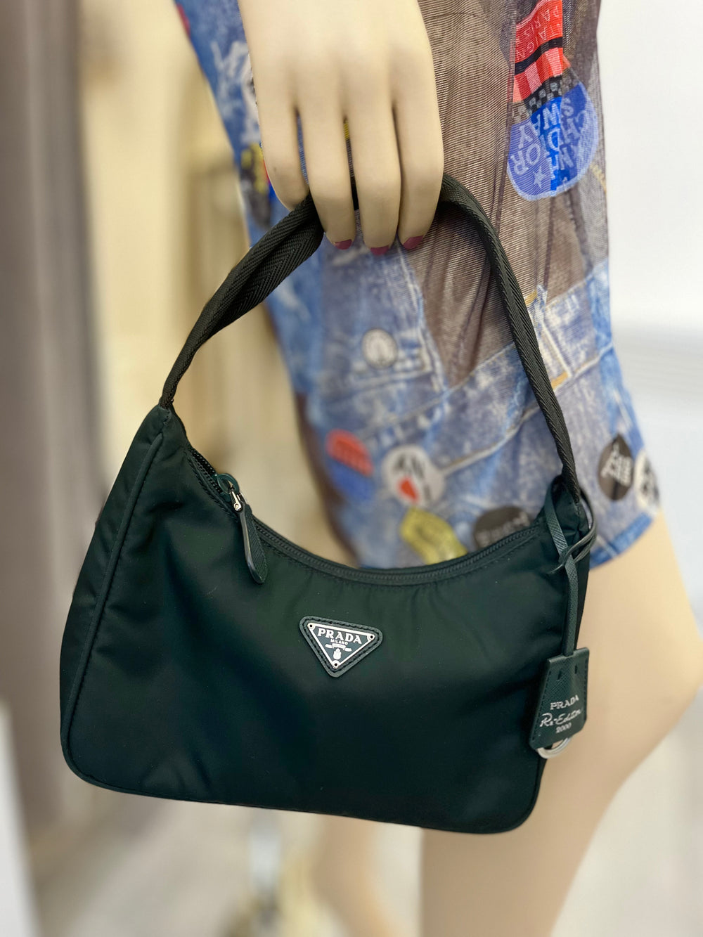 Pre Loved Prada Re-Edition 2000 Nylon Mini Bag in Dark Green