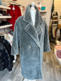 Popski Shearling Teddy Coat in Slate Size S fits U.K. 10-12