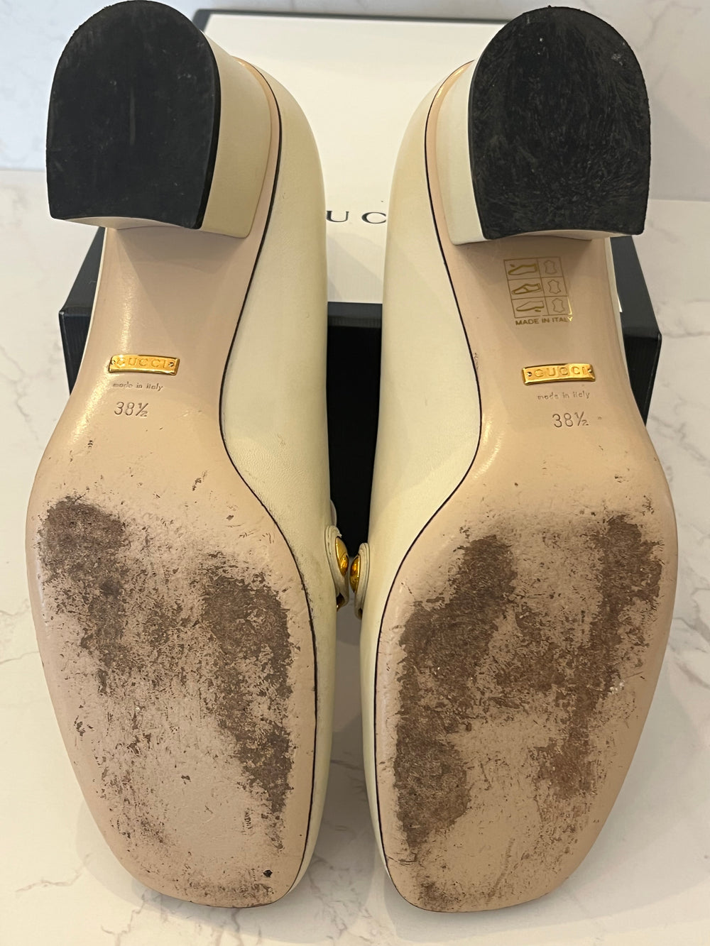 Pre Loved Gucci Sylvie Ivory Leather Block Heels  UK5.5