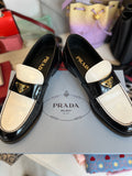 Pre Loved Prada Black & White Leather Loafers size UK5 (New)