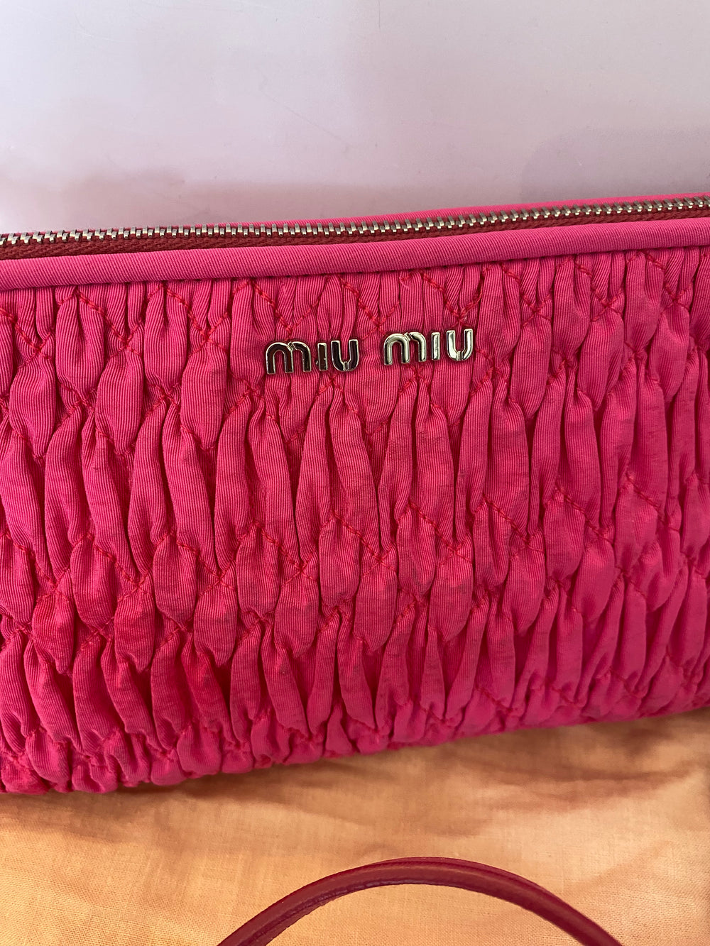 Pre Loved Miu Miu Pink Cotton Crystal Shoulder /Clutch Bag
