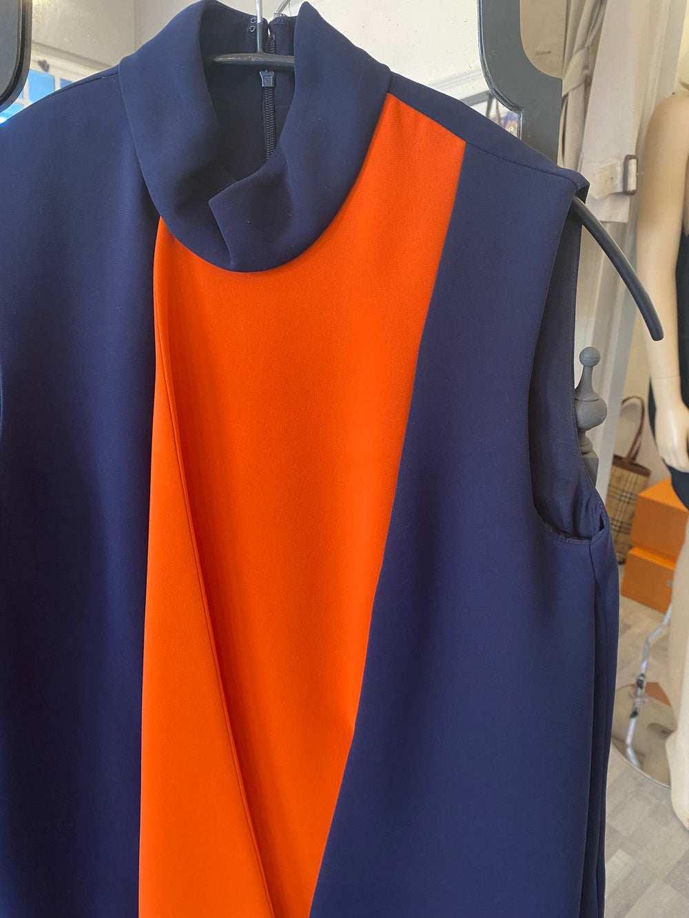 Pre Loved Victoria Beckham Navy & Orange Dress  size uk8