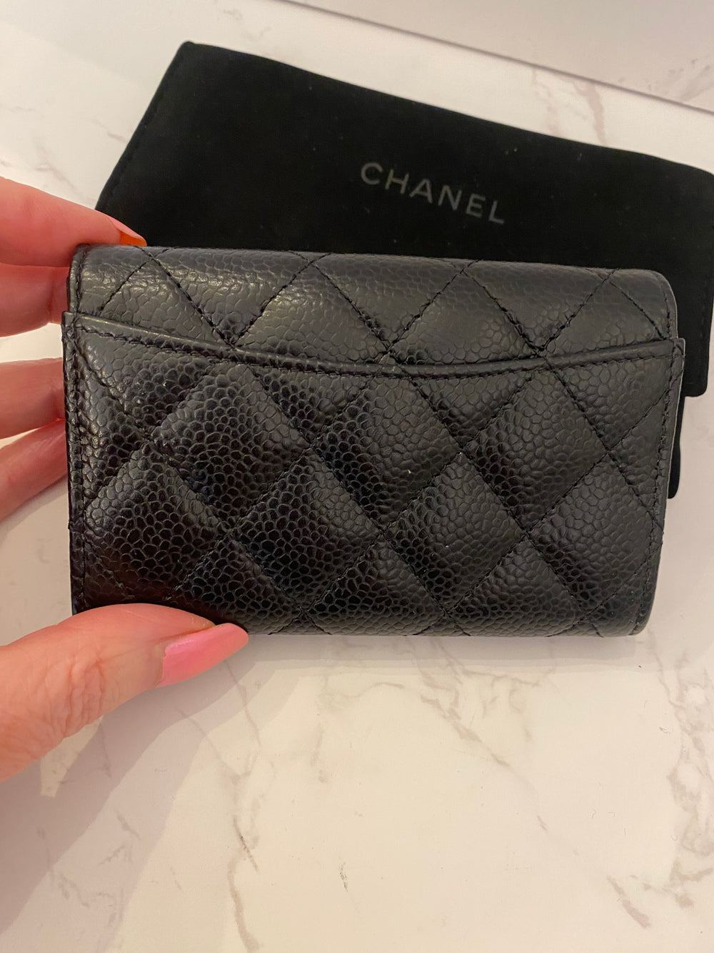 Pre Loved Chanel Classic Quilted Flap Cardholder in Black Caviar Leather (as new)